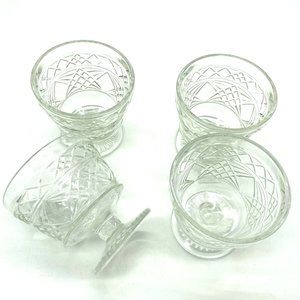 4 Hazel Atlas Glass GOTHIC Big Top‎ Peanut Butter Clear footed Sherbet Glasses